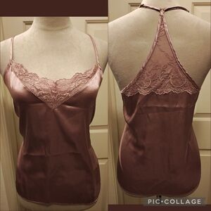Y2K In Bloom by Jonquil Grace Satin Cami Top w Lace Insert Racer Back.